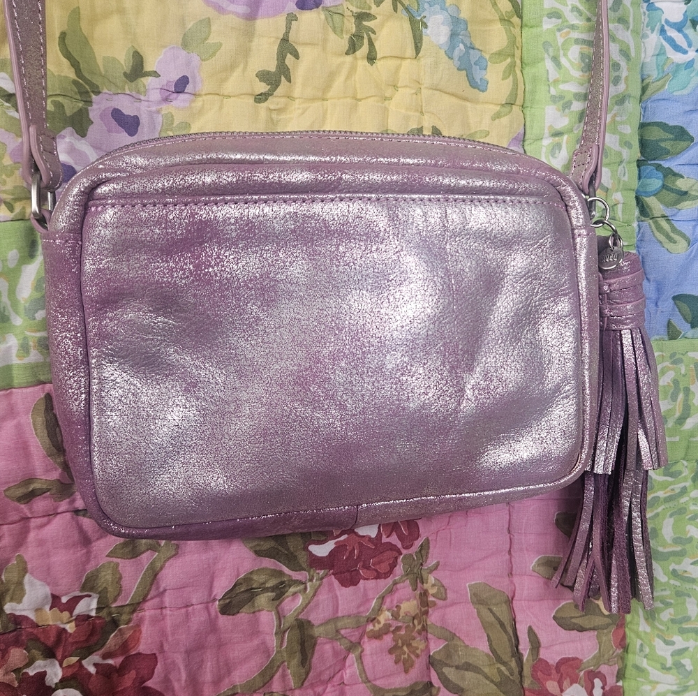 Metallic Leather Purple Crossbody Bag
